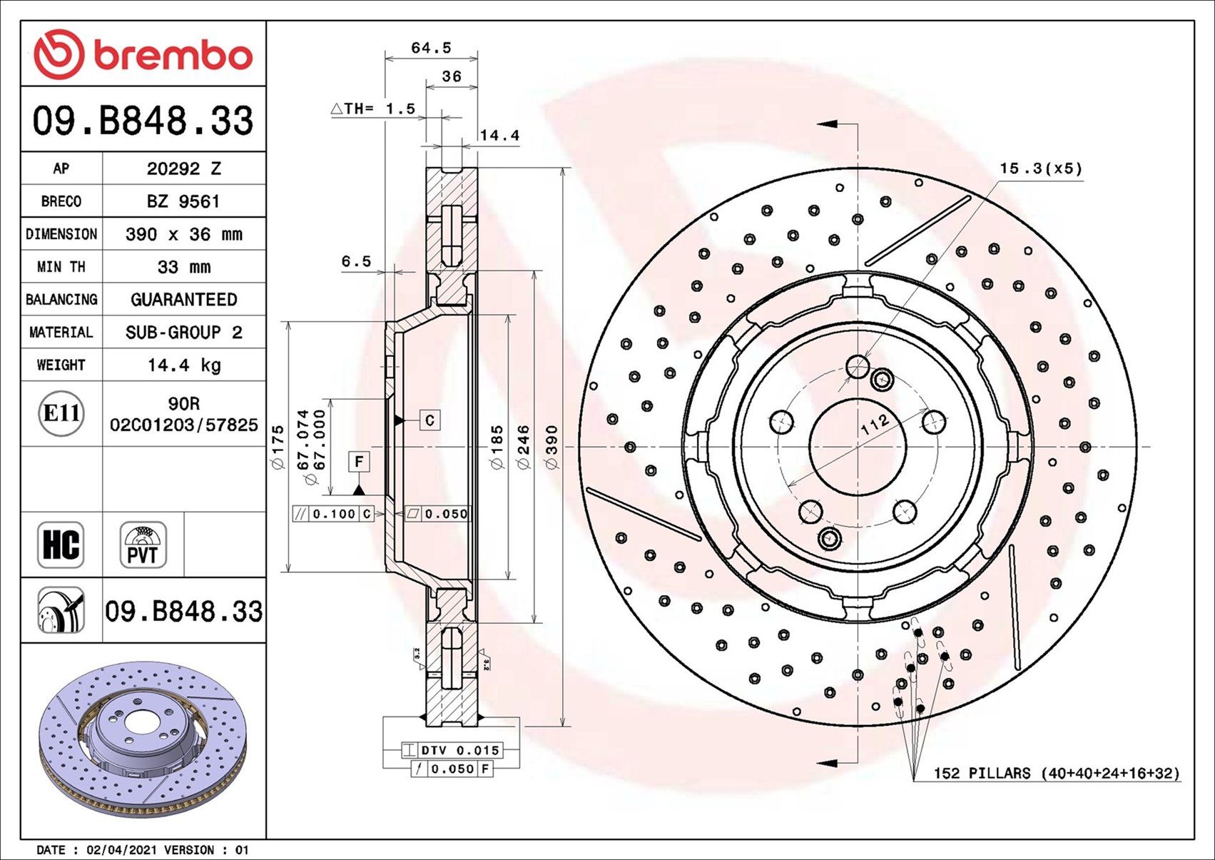 MERCEDES AMG C63 S C205 16-On (FRT) *X/Drilled - TecDoc Only