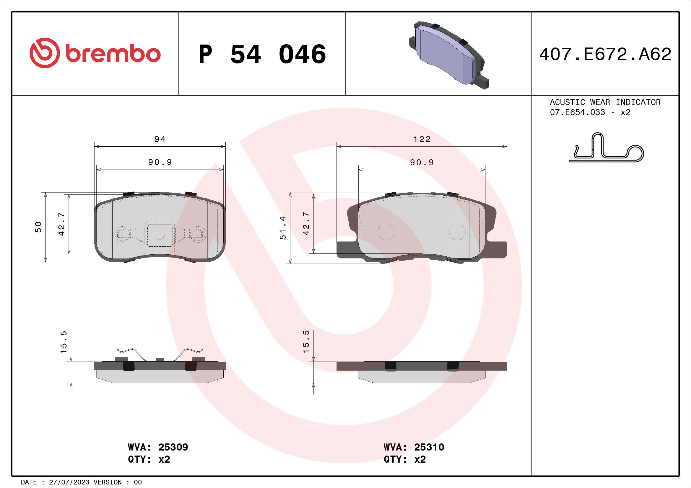 Brake Pad Set, disc brake P 54 046