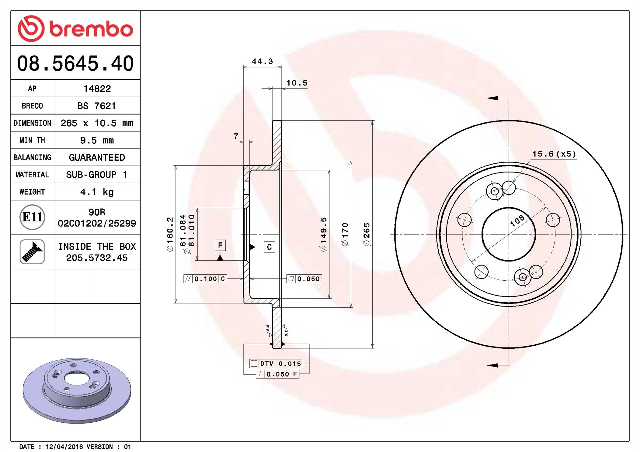 08.5645.40 BREMBO PRIME LINE féktárcsa