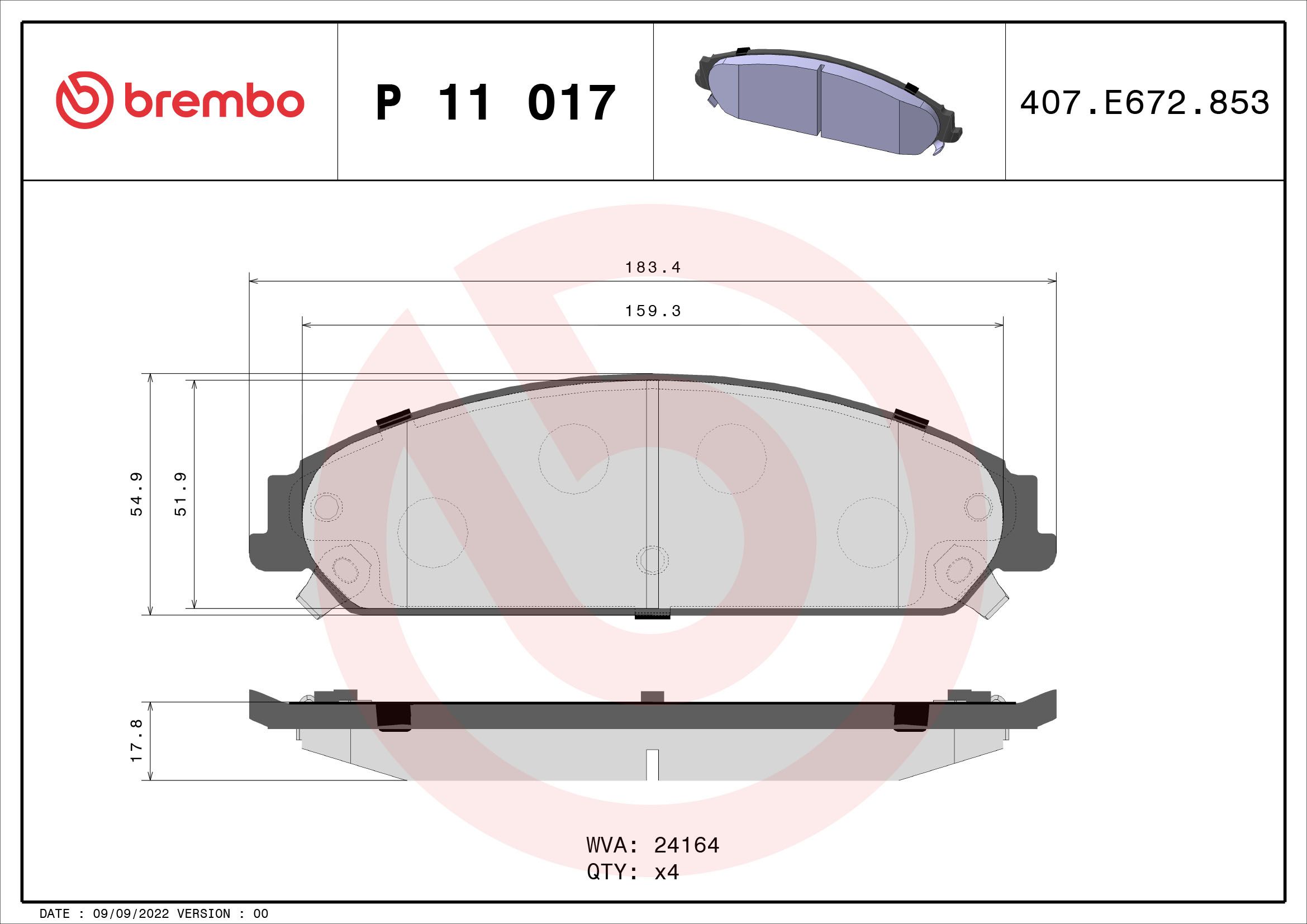 Brake Pad Set, disc brake P 11 017