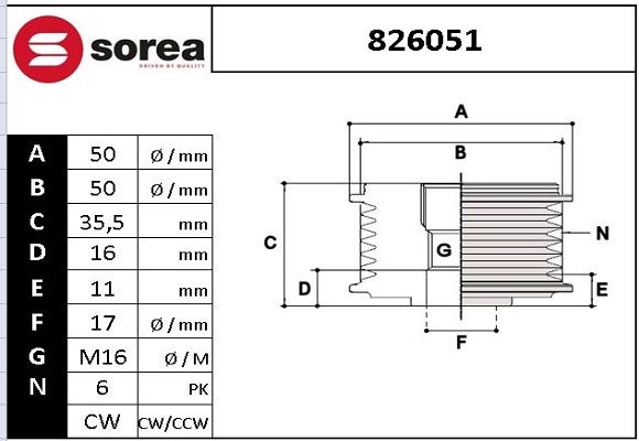 POULIE DEBR P6 DIA 50 EP 35,5