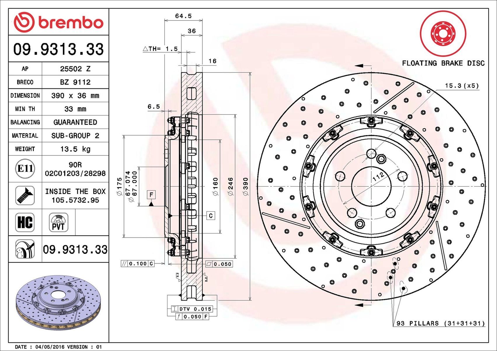 MERCEDES BENZ C63 AMG C204 12- (FRT) * X/Drilled, 2 Piece Floating - TecDoc 1