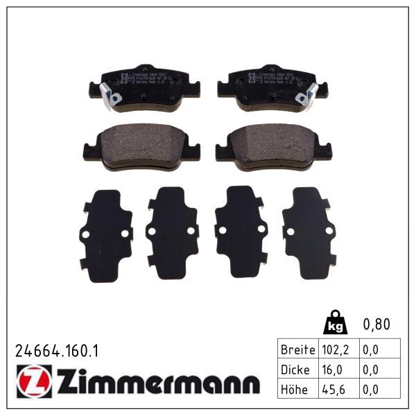 Zimmermann 24664.160.1 Bremsbelagsatz, Scheibenbremse