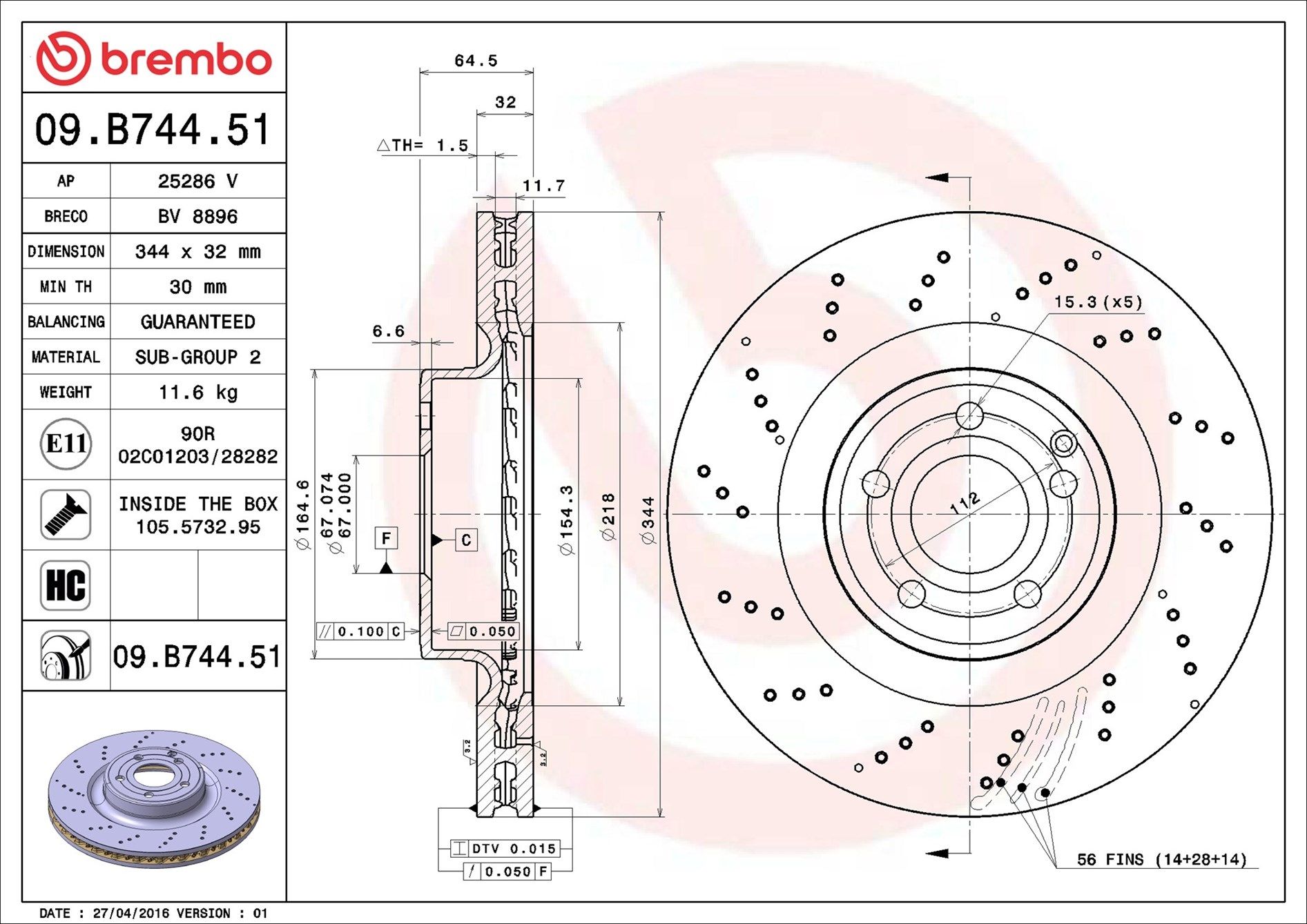 MERCEDES BENZ E400 S212 13-16 (FRT) *X/Drilled - TecDoc 1