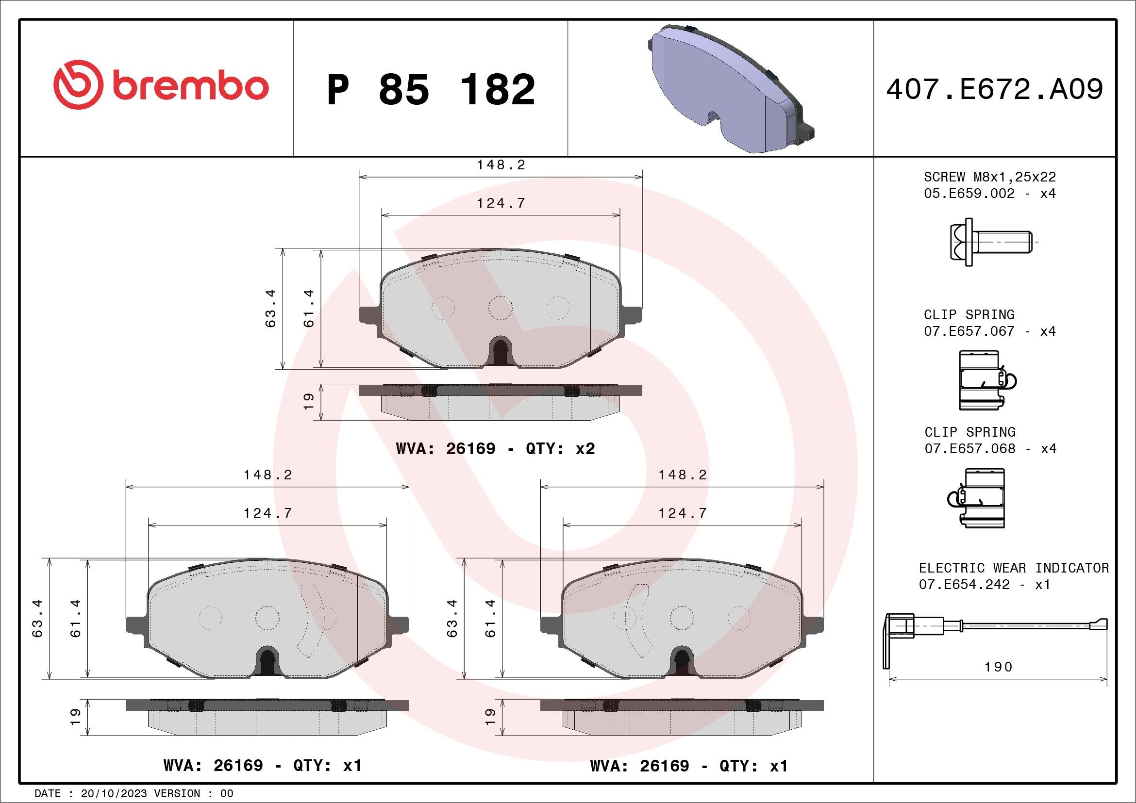 Brake Pad Set, disc brake P 85 182X