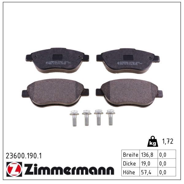 Zimmermann 23600.190.1 Bremsbelagsatz, Scheibenbremse