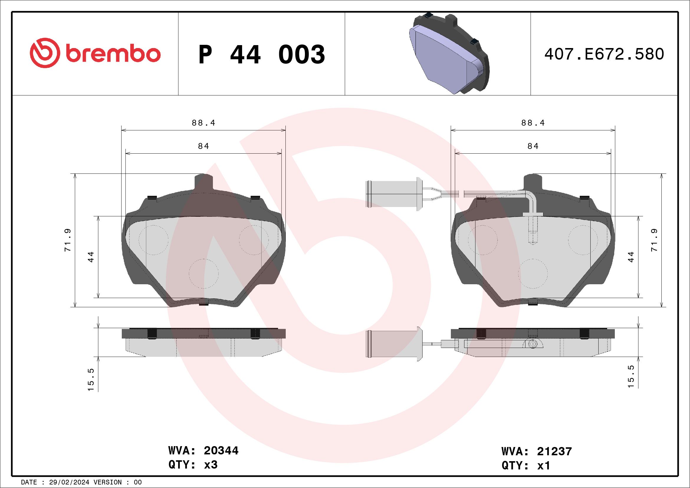 Brake Pad Set, disc brake P 44 003