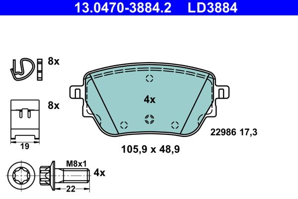 Комплект тормозных колодок, дисковый тормоз 13.0470-3884.2