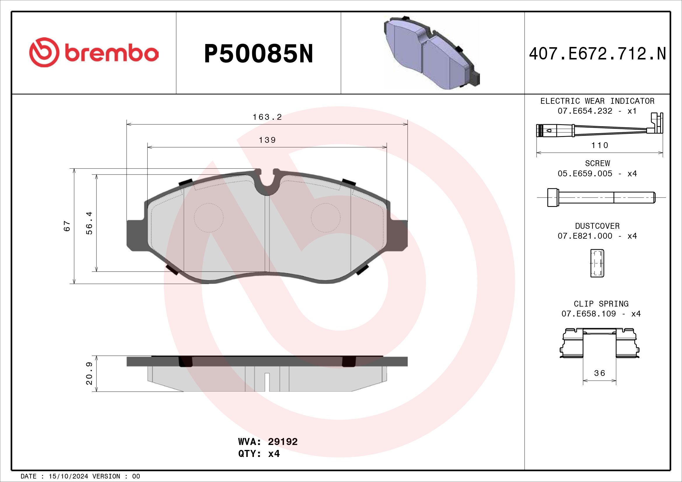 BREMBO DISC PAD -  MERCEDES BENZ SPRINTER W906 09-18 (FRT) * 2 W/Sensor - TecDoc 2