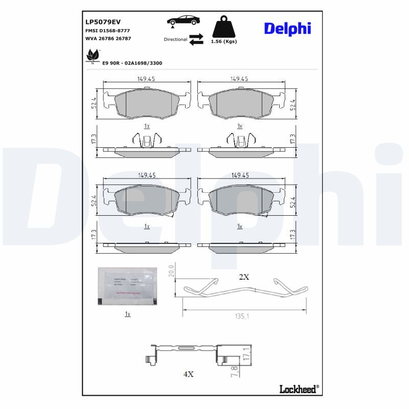Delphi LP5079EV - Bremsbelagsatz, Scheibenbremse