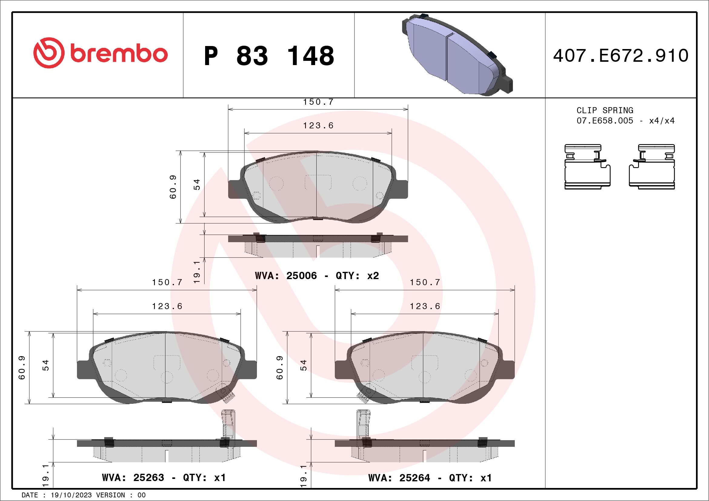 Brake Pad Set, disc brake P 83 148