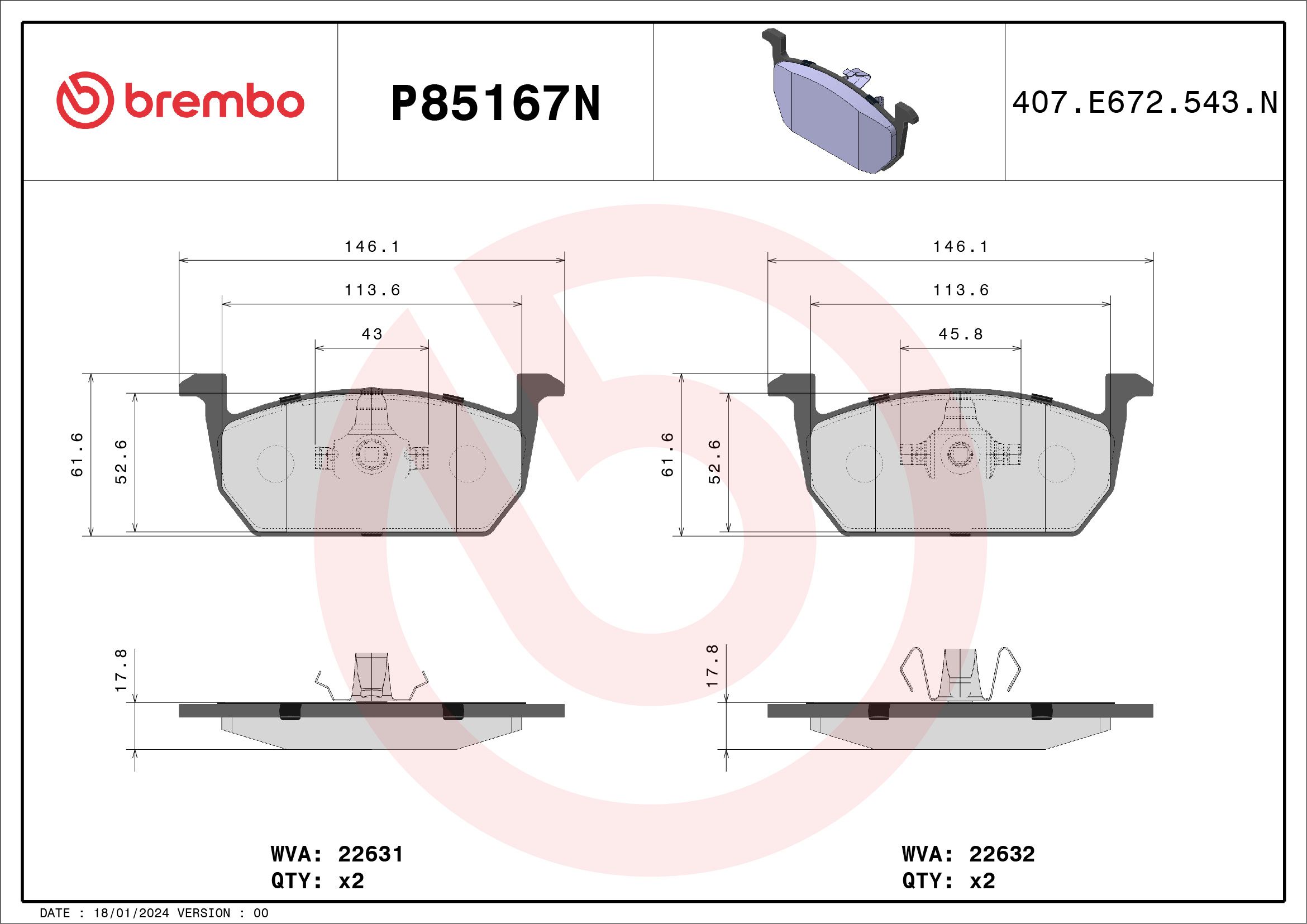 BREMBO DISC PAD -  VW POLO AW 17-On (FRT) - TecDoc 1