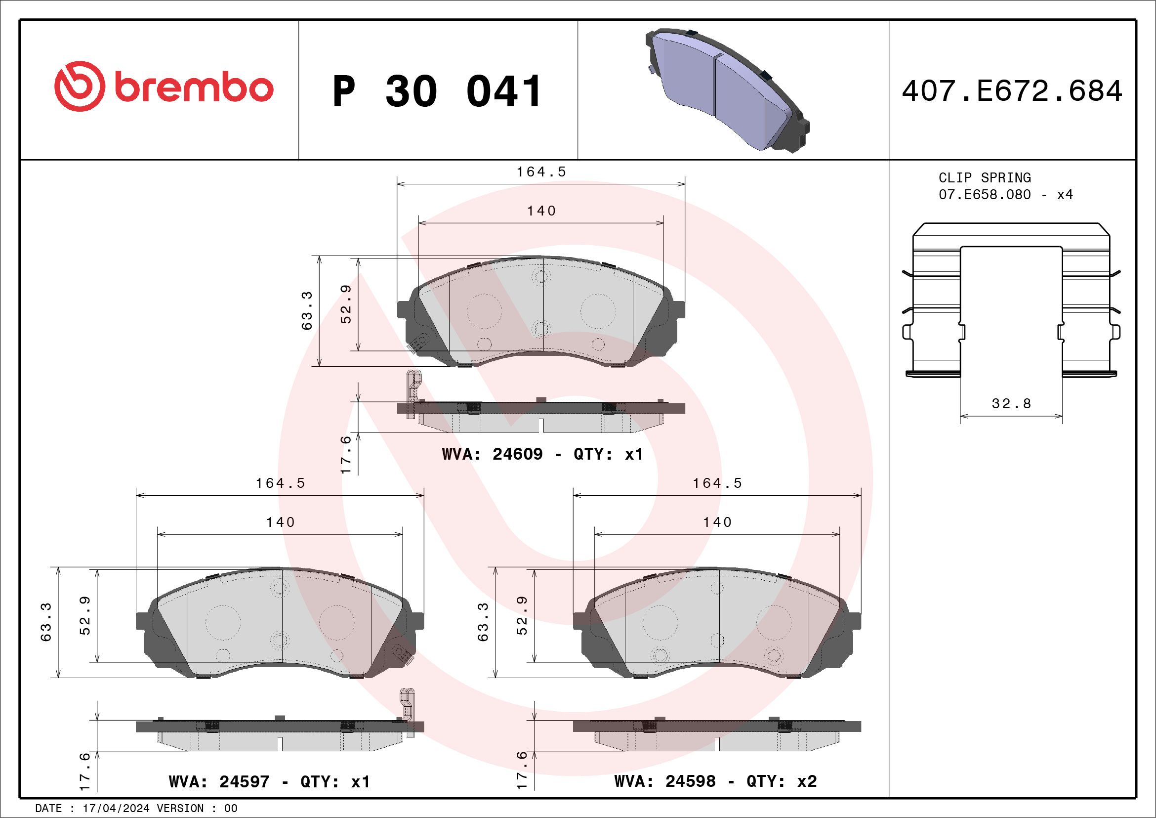 Комплект тормозных колодок, дисковый тормоз P 30 041