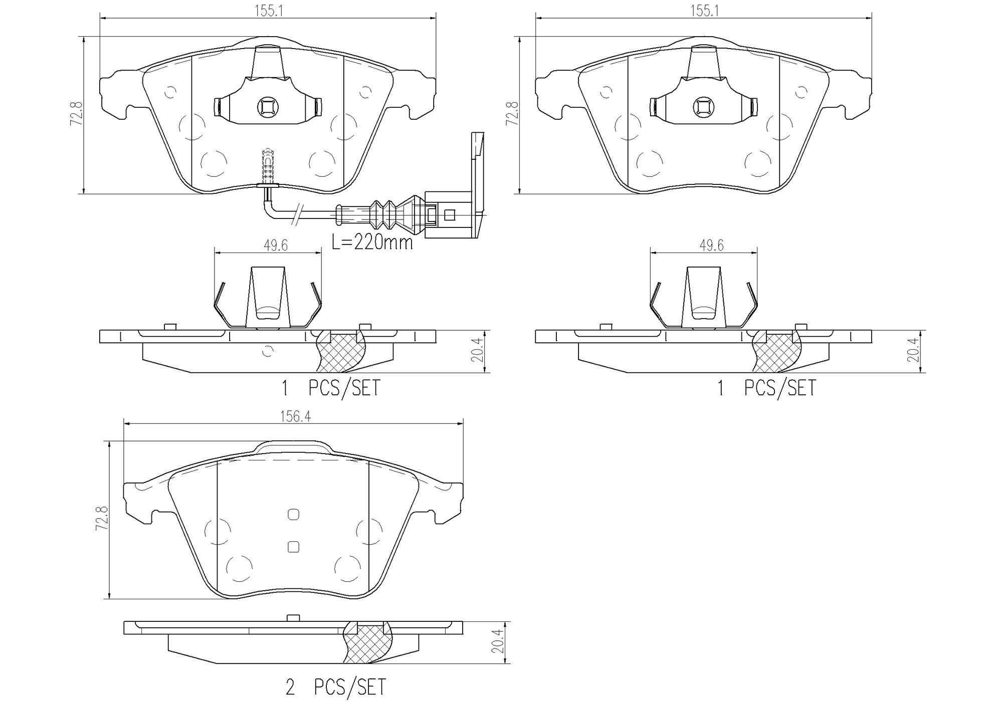 BREMBO DISC PAD -  AUDI A6 C6 04-08 (FRT) *1 W/Sensor - TecDoc 2