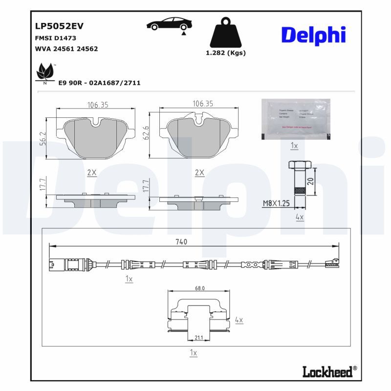 Delphi LP5052EV - Bremsbelagsatz, Scheibenbremse
