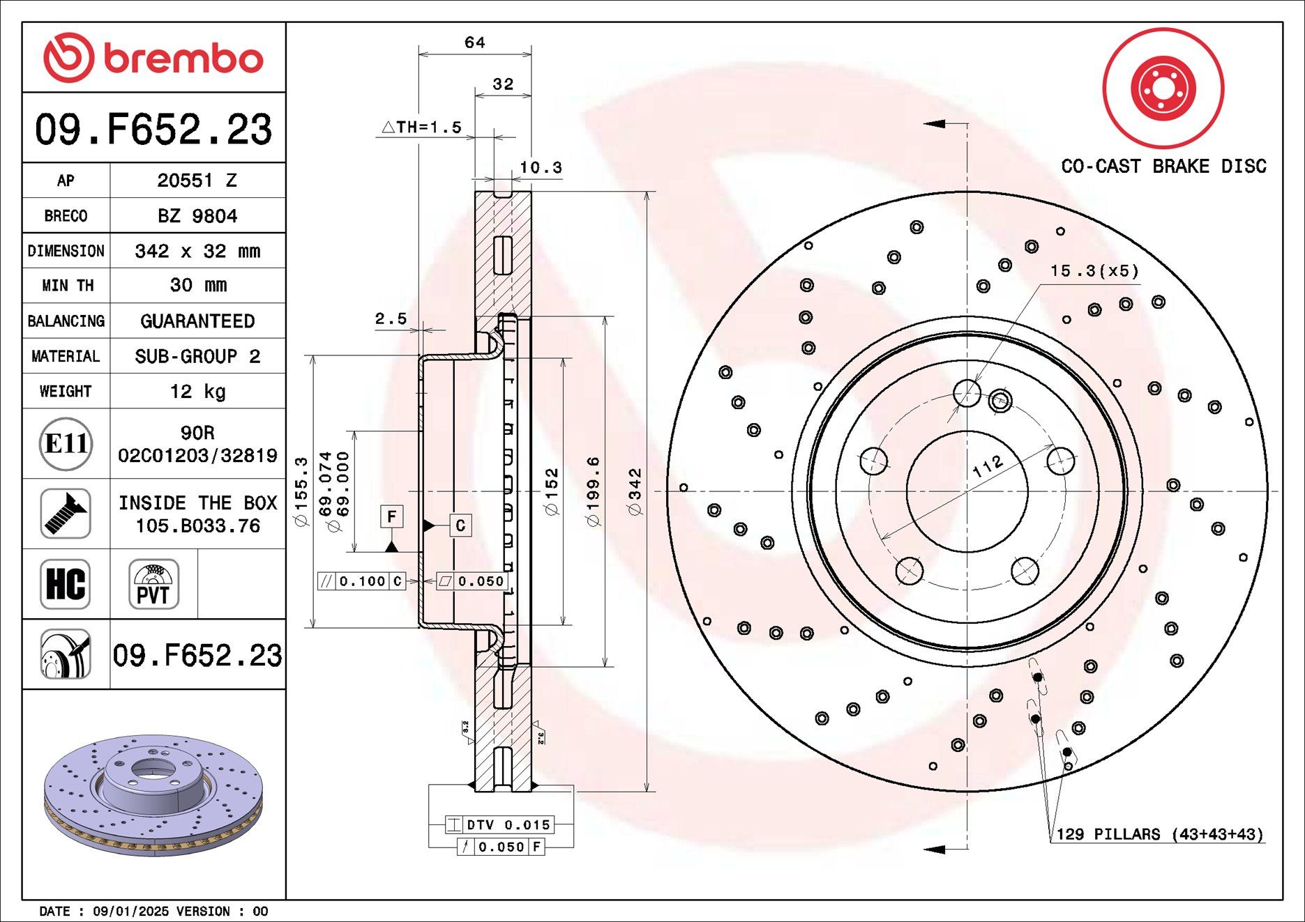 BREMBO DISC ROTOR - FRONT MERC 342mm - TecDoc 2