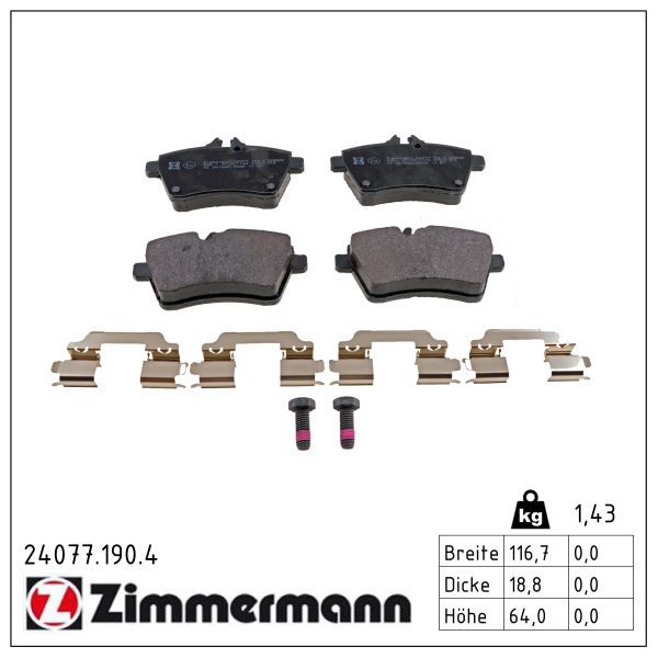 Zimmermann 24077.190.4 Bremsbelagsatz, Scheibenbremse