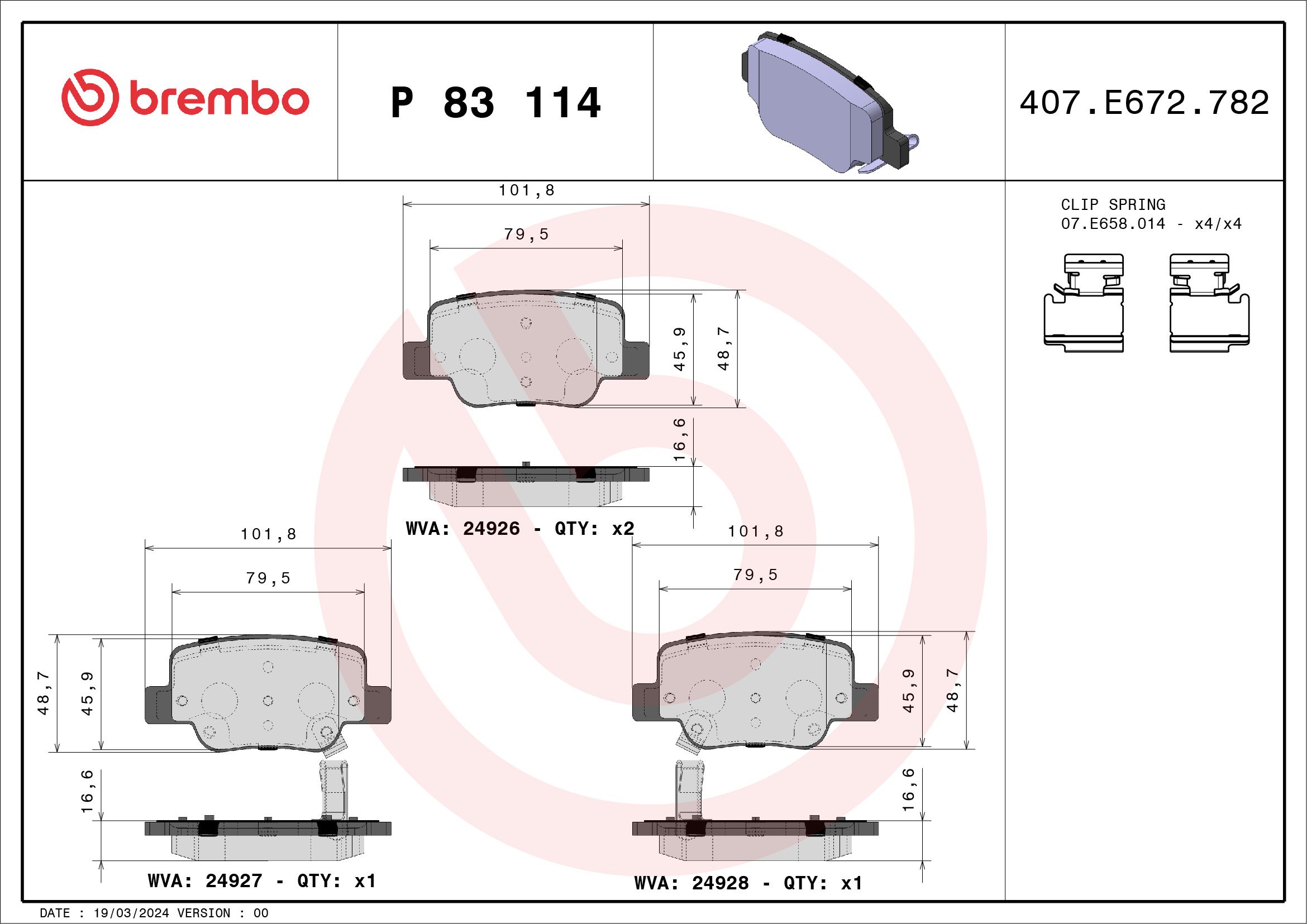 Brake Pad Set, disc brake P 83 114