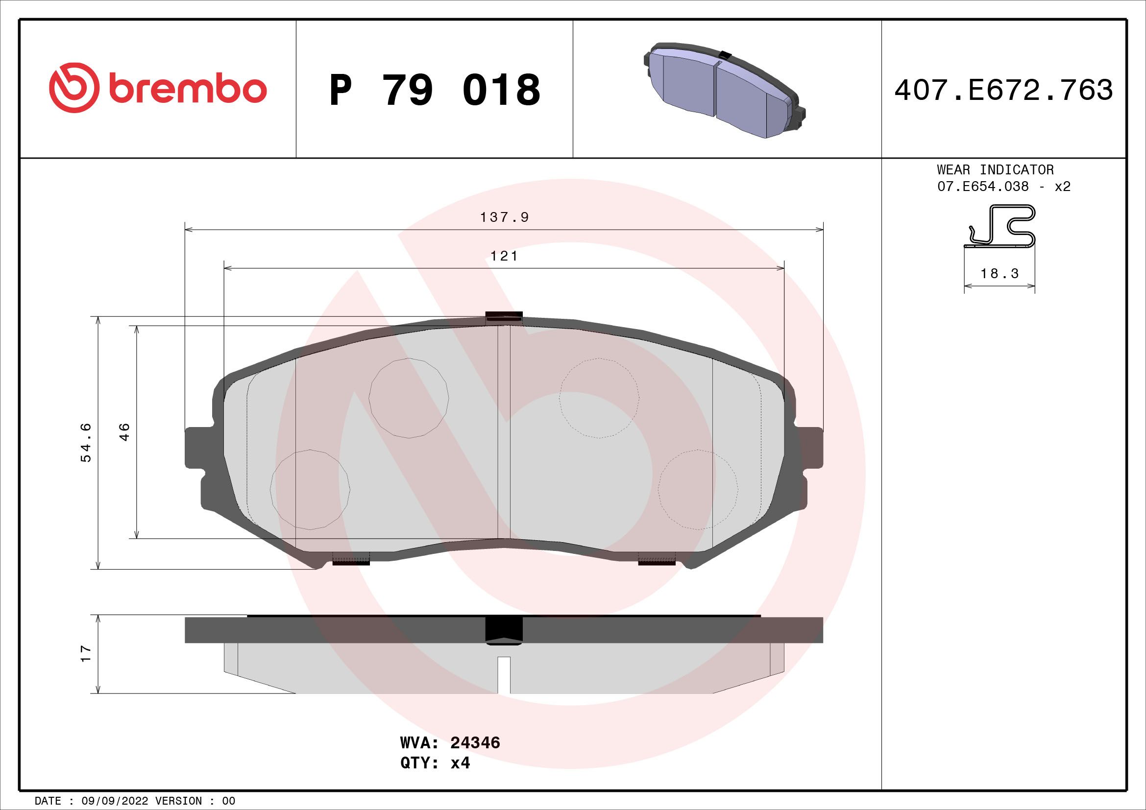 BREMBO P 79 018 - Bremsbelagsatz, Scheibenbremse PRIME LINE