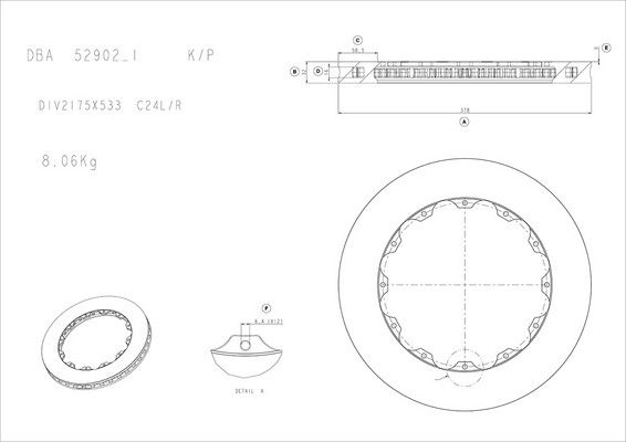 5000 Rotor T3 Slot - With Replacement NAS Nuts -KP [ Alcon DIV 2175 X 533 C24R/L ] - TecDoc Only