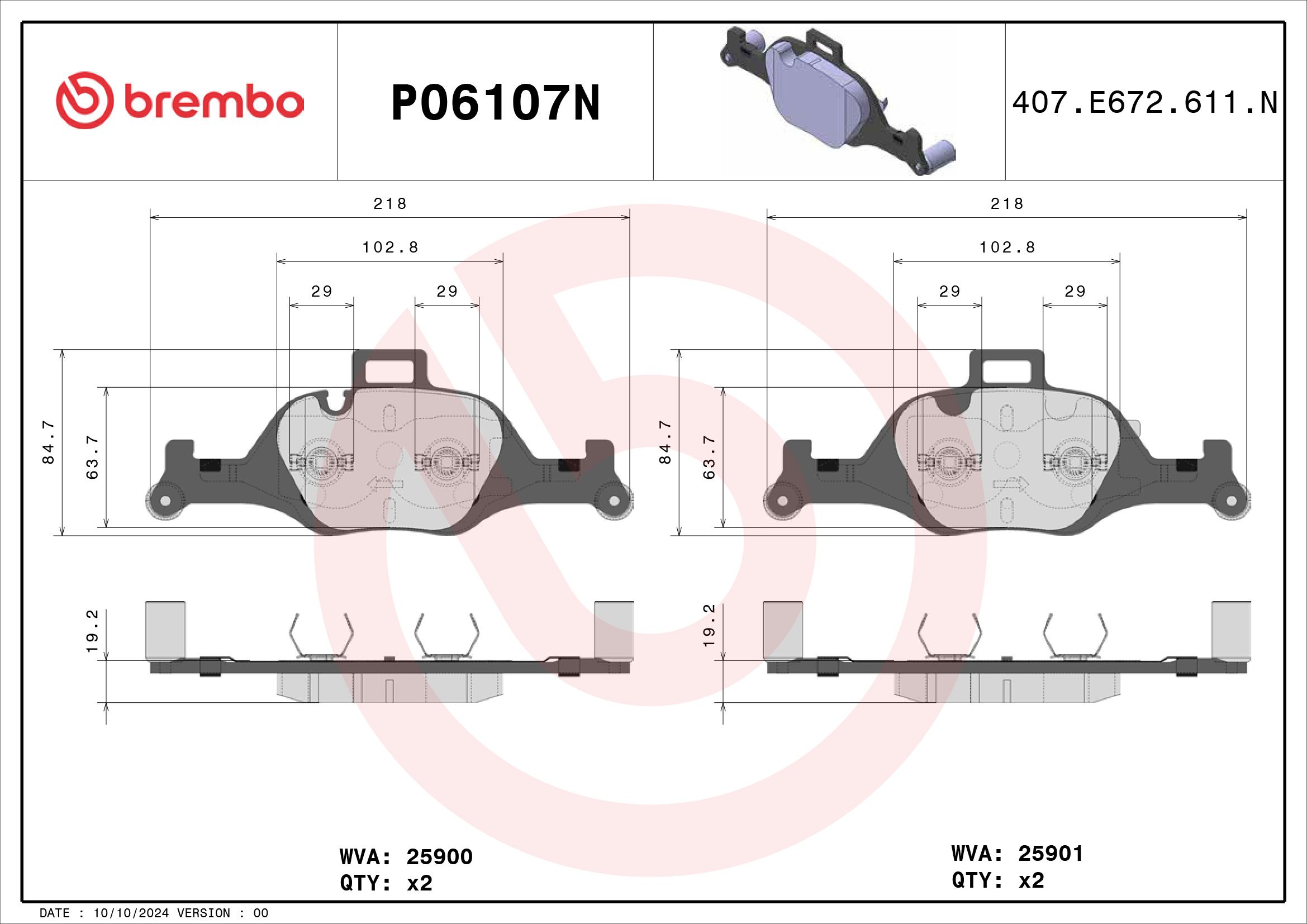 BREMBO DISC PAD -  BMW 530i 3.0 17- (FRT) - TecDoc 2