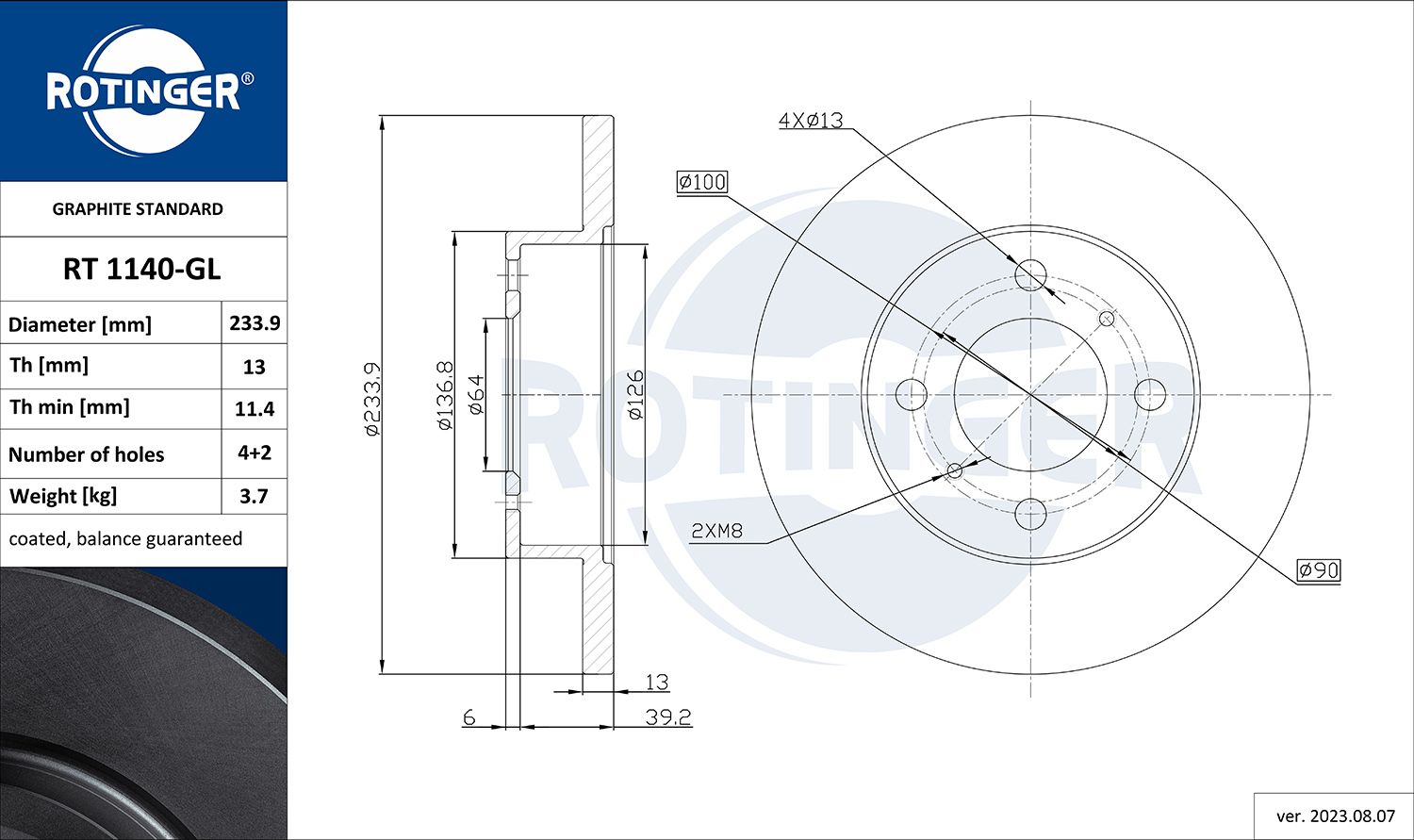 RT 1140-GL ROTINGER GRAPHITE LINE féktárcsa