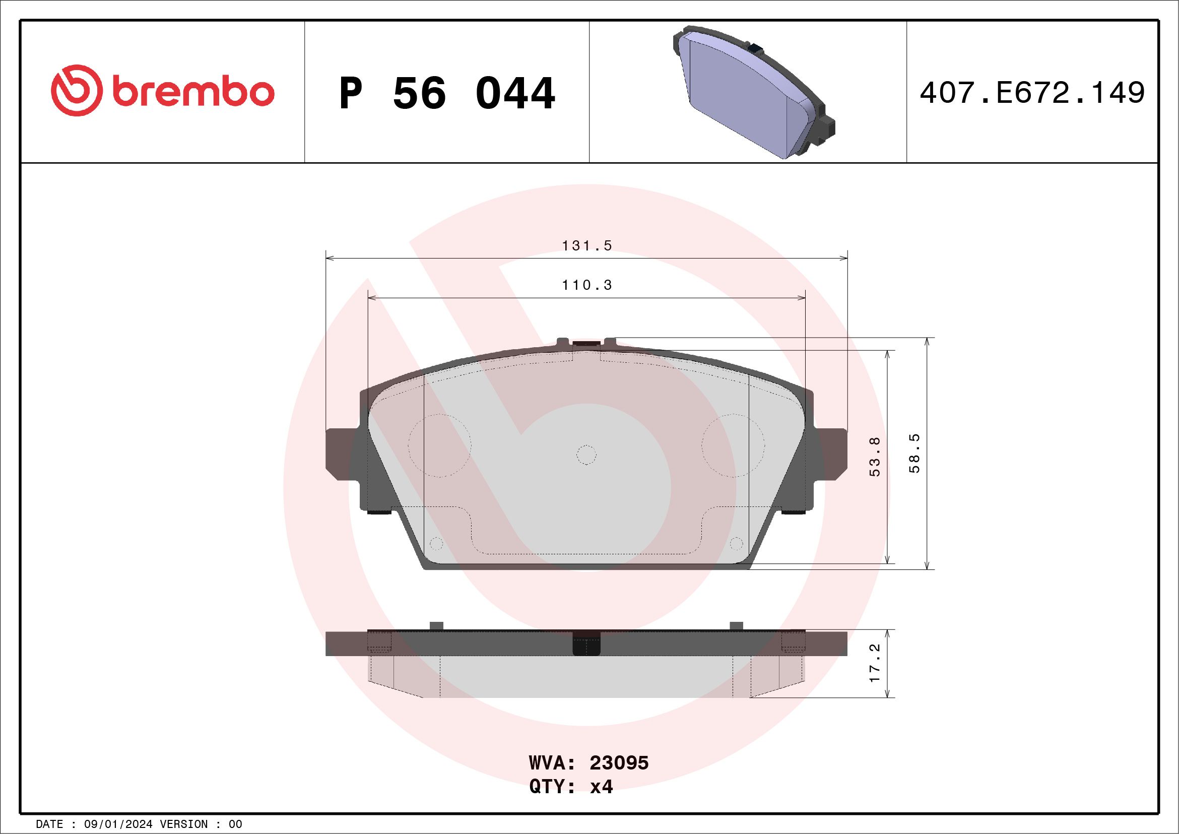 Brake Pad Set, disc brake P 56 044