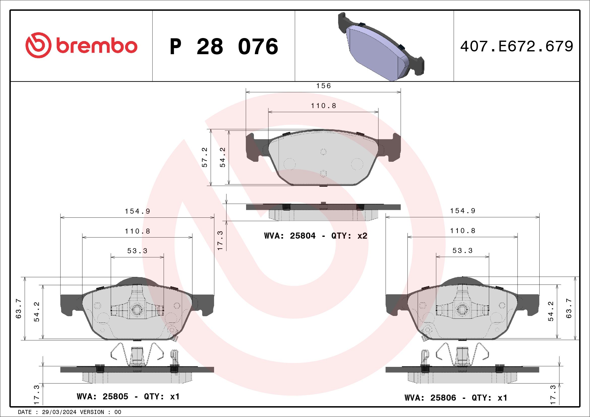 Brake Pad Set, disc brake P 28 076X