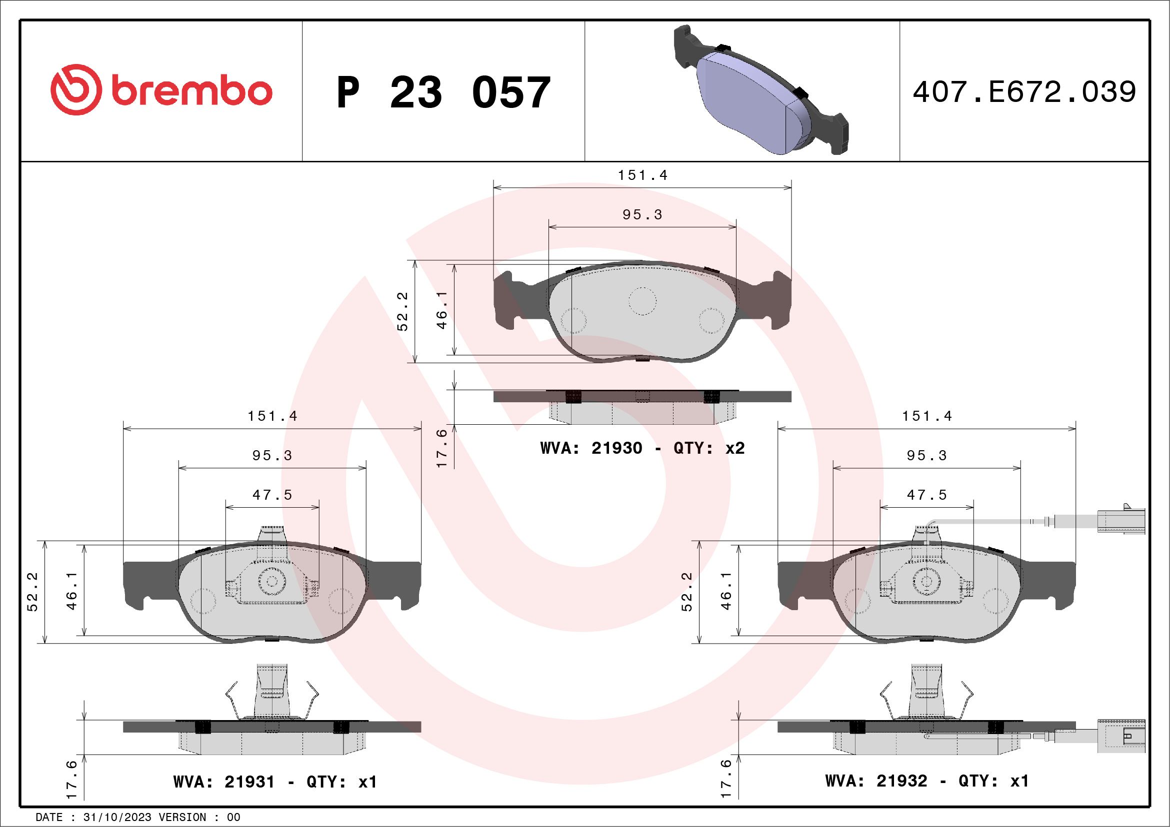 Brake Pad Set, disc brake P 23 057