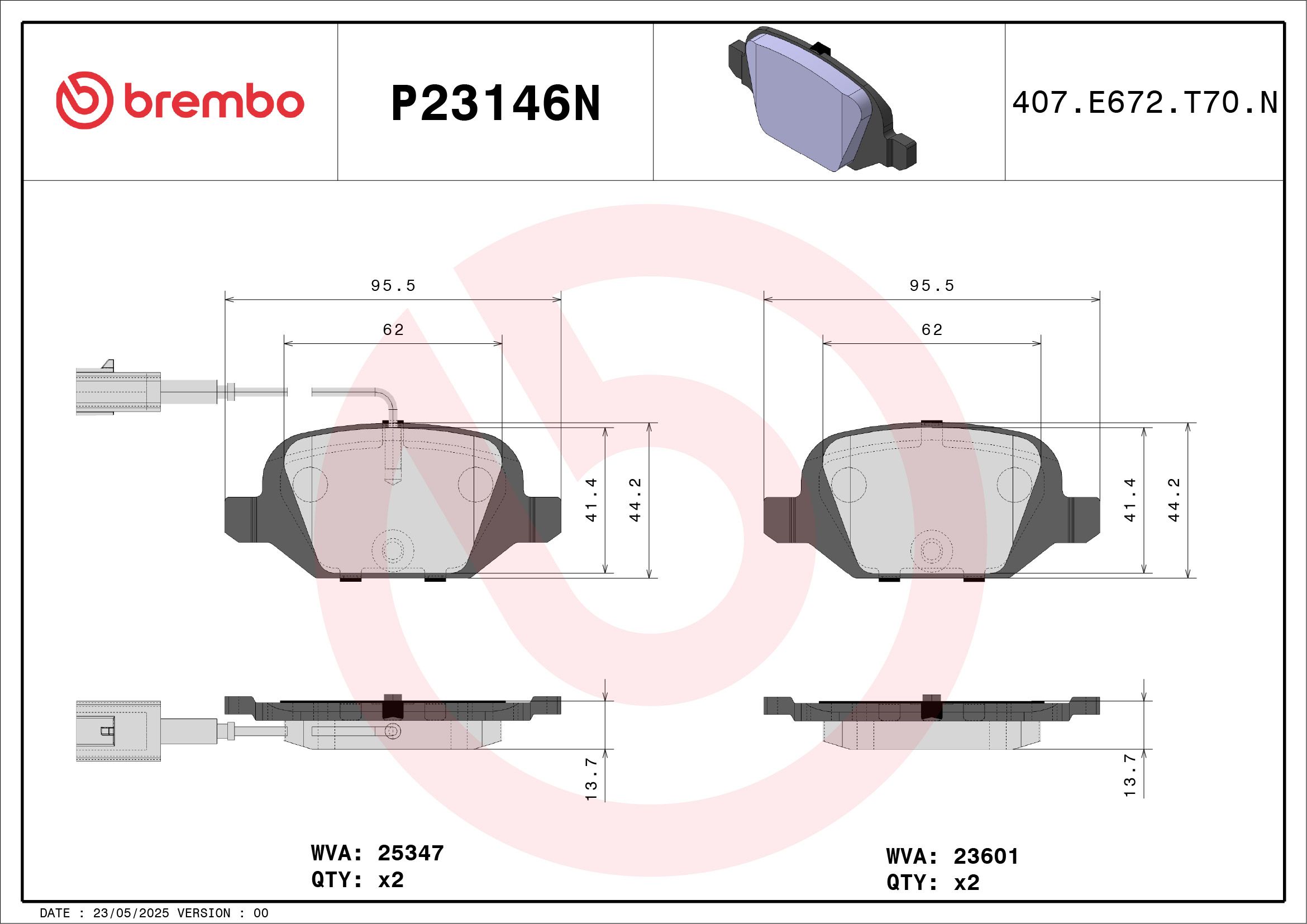 FIAT 500 08- (RR) *2 Wear Sensor - TecDoc Only