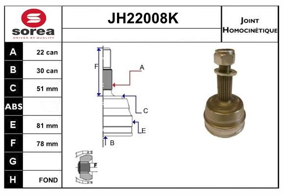 KIT CV JOINT AVEC KR050 - 80-80 AVA