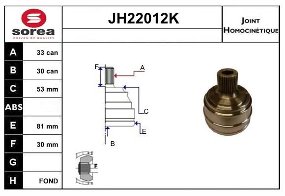 KIT CV JOINT AVEC KR050 - 80-80 AVA