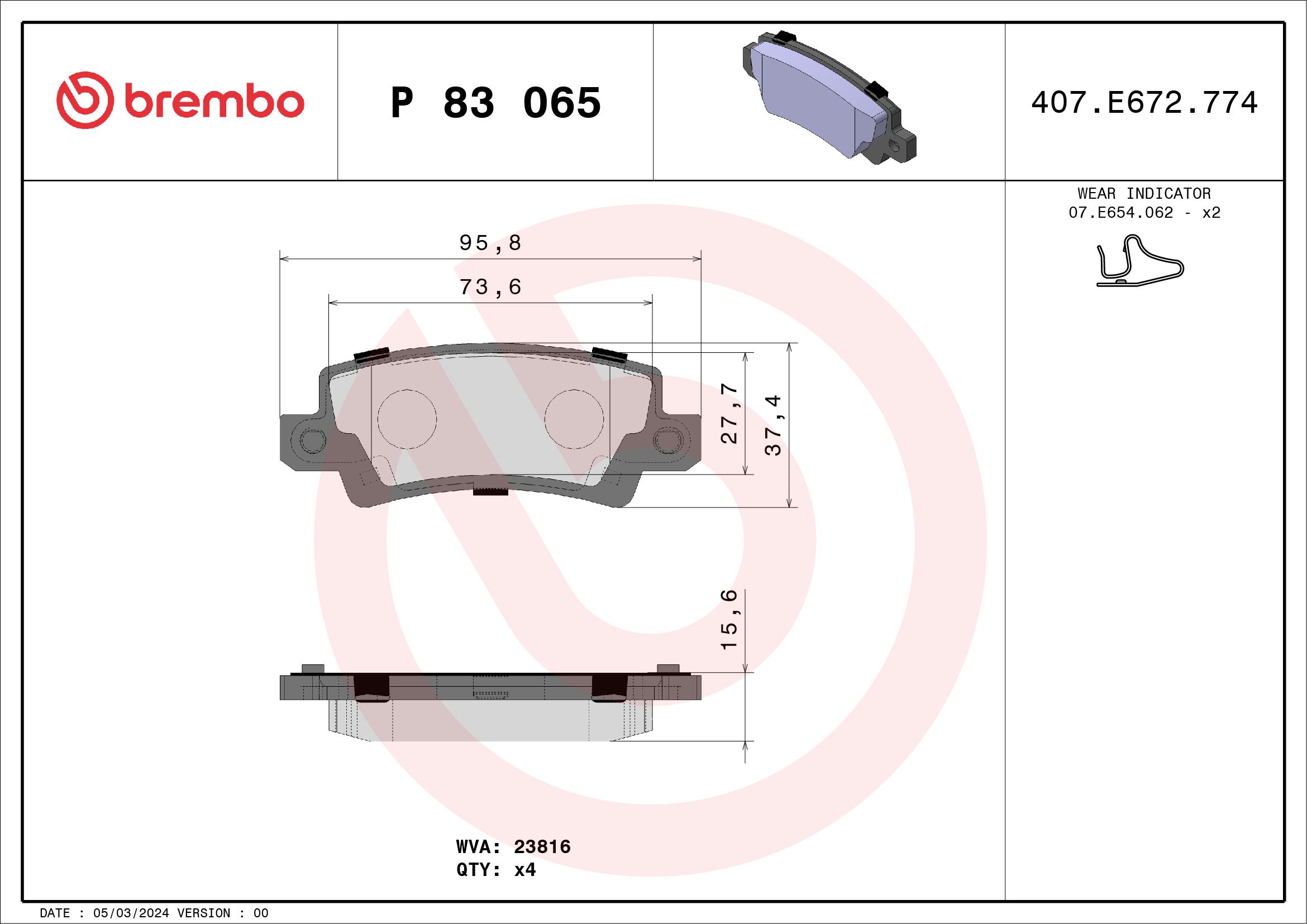 Brake Pad Set, disc brake P 83 065