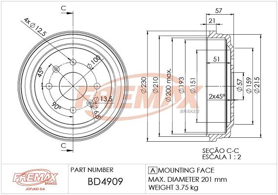 BD-4909 FREMAX fékdob