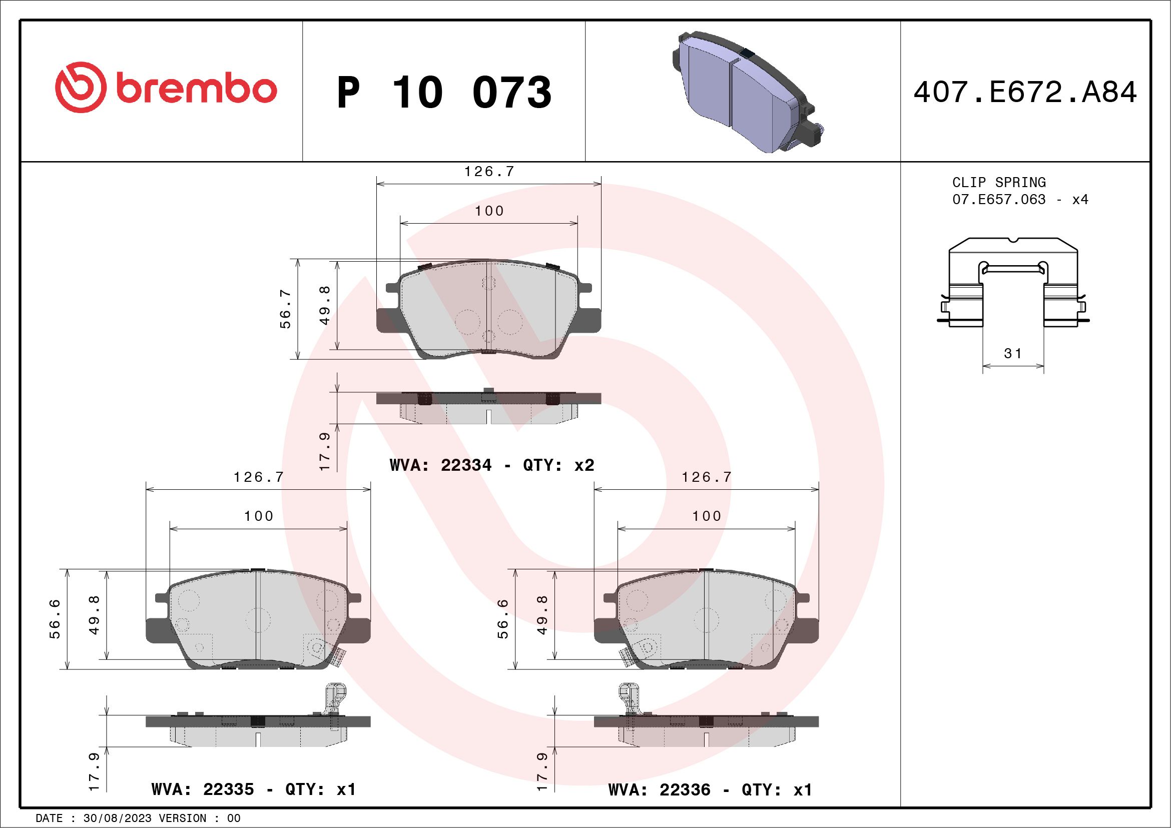 BREMBO P 10 073 - Bremsbelagsatz, Scheibenbremse PRIME LINE