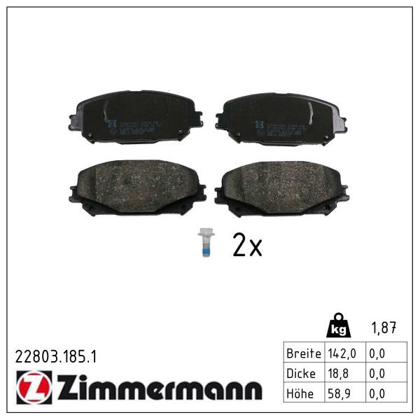 Zimmermann 22803.185.1 Bremsbelagsatz, Scheibenbremse
