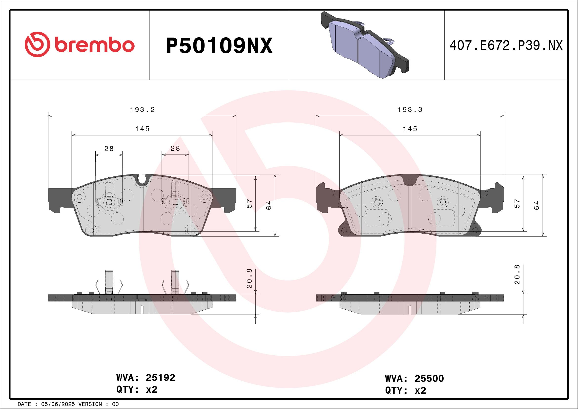 Brembo P50109NX Bremsbelagsatz, Scheibenbremse