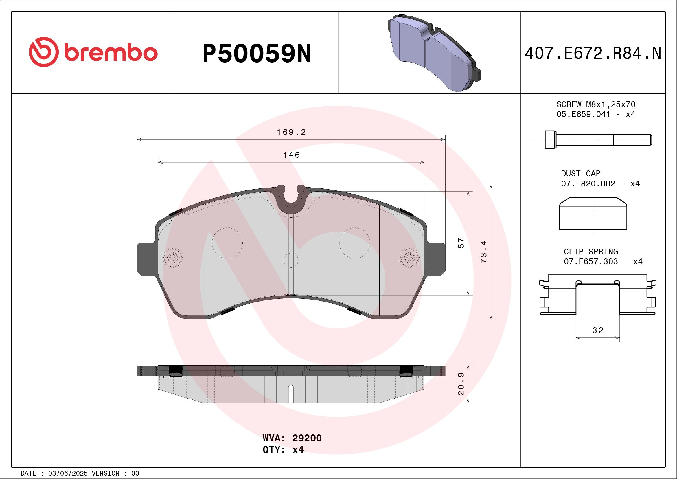 BREMBO DISC PAD -  MERCEDES BENZ SPRINTER LWB 311CDI 06-10 (FRT) - TecDoc 2