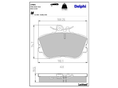 DELPHI LP881 - Bremsbelagsatz, Scheibenbremse