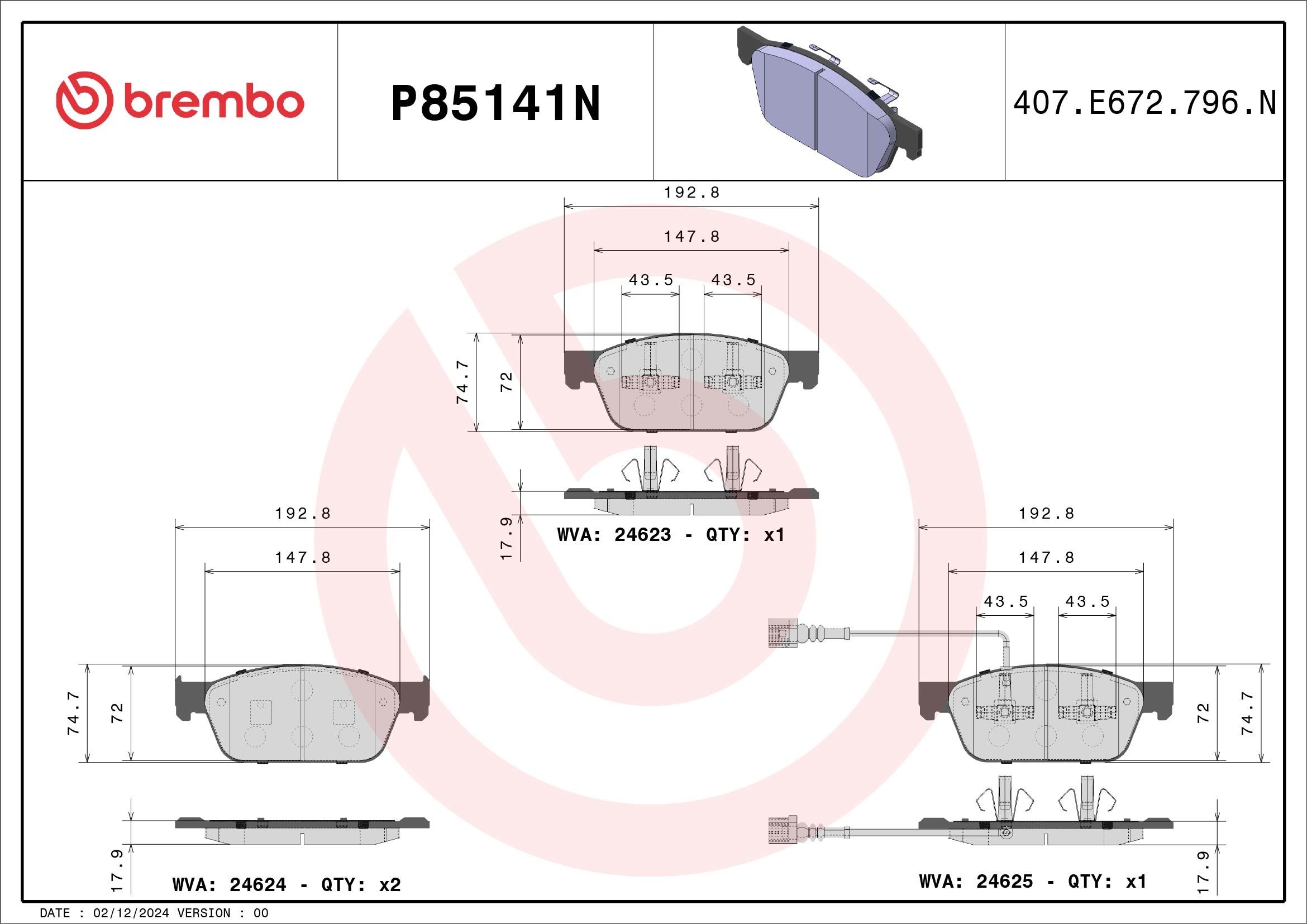 VW TRANSPORTER 132 TDI 10-20 (FRT) *1 W/Sensor - TecDoc Only