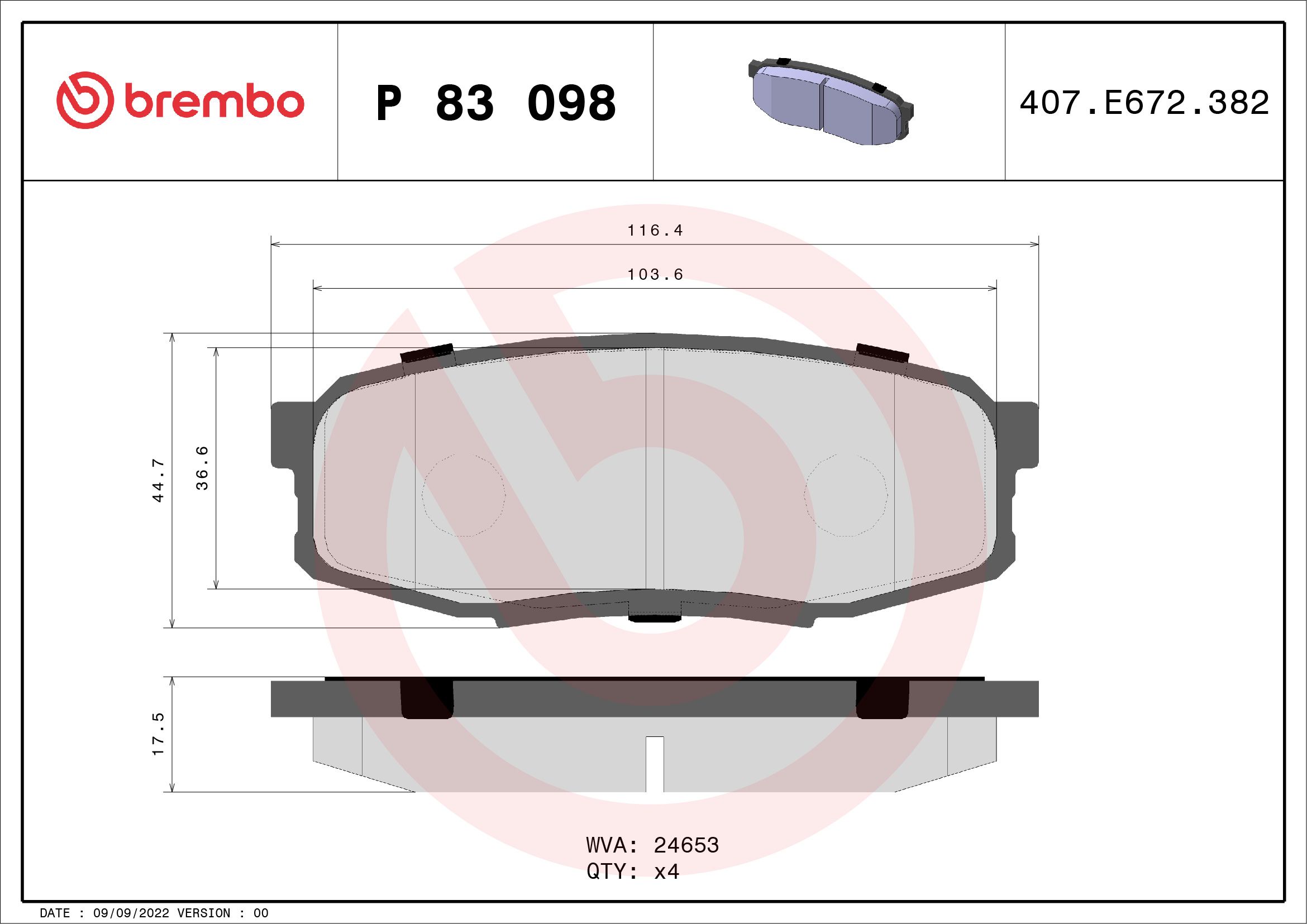 Brake Pad Set, disc brake P 83 098