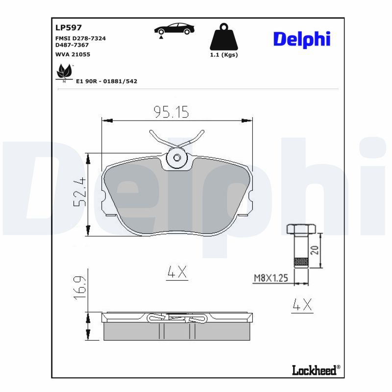 DELPHI LP597 - Bremsbelagsatz, Scheibenbremse