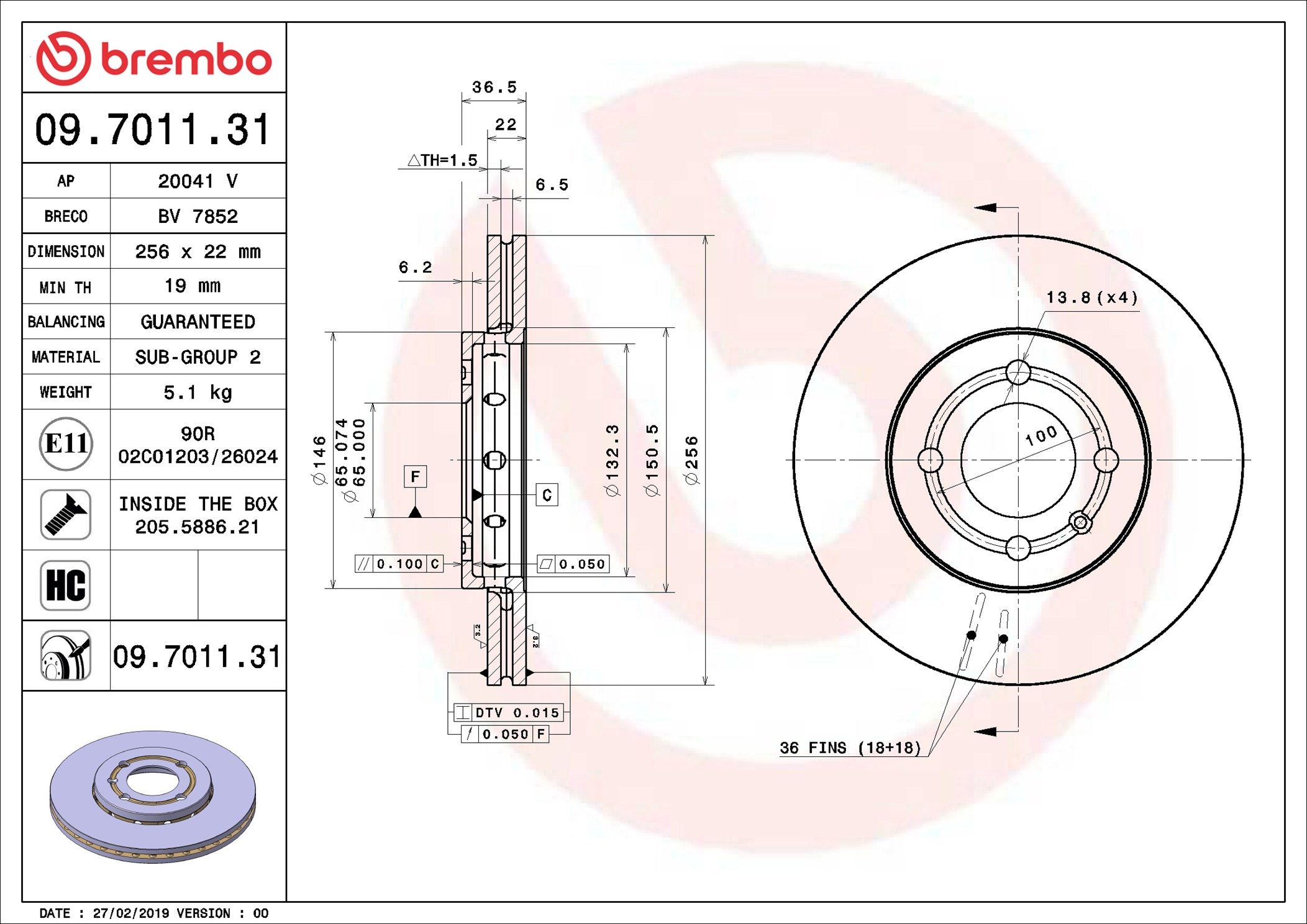09.7011.31 BREMBO PRIME LINE - UV Coated féktárcsa