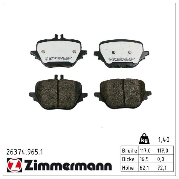 Zimmermann 26374.965.1 Bremsbelagsatz, Scheibenbremse