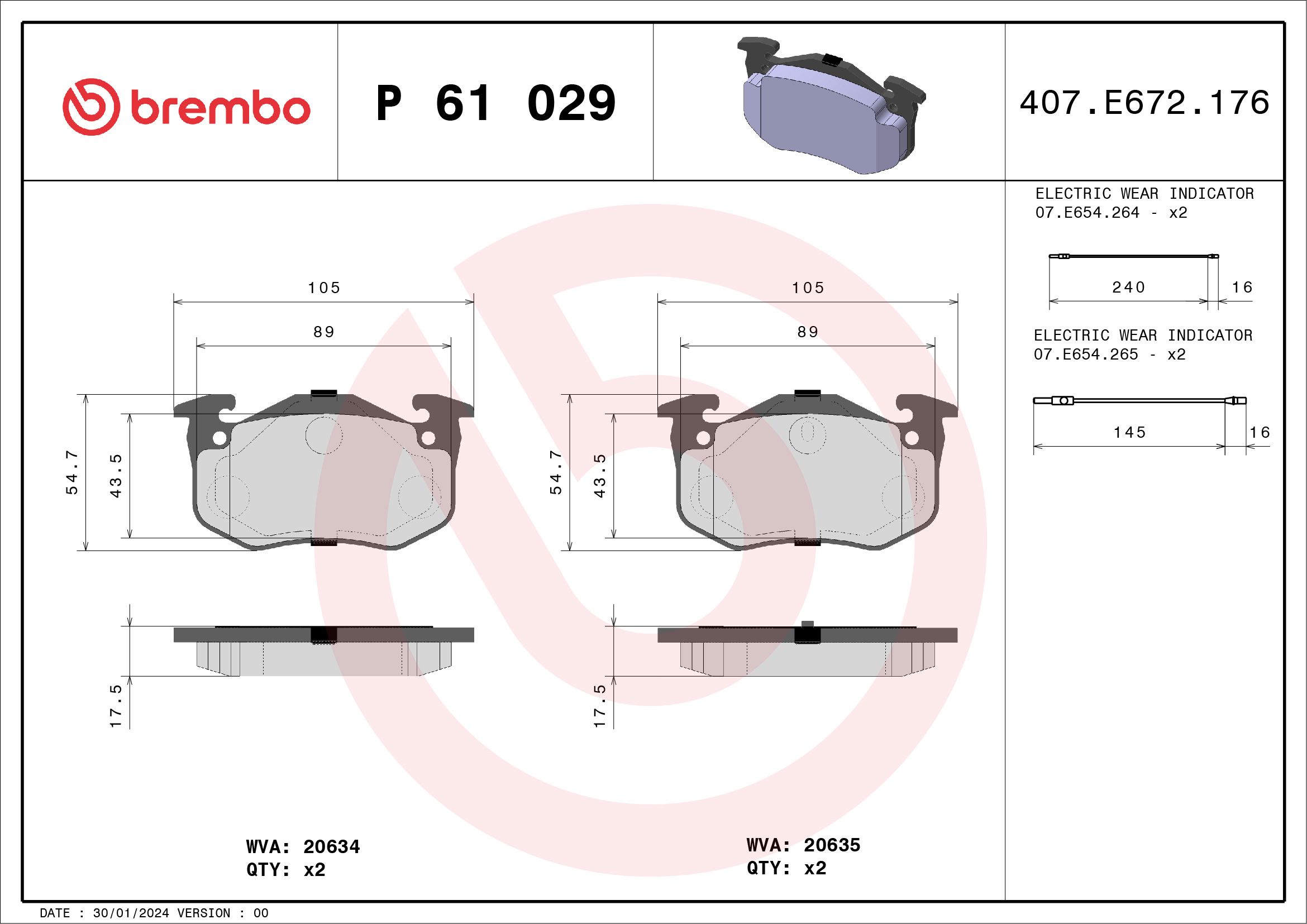 BREMBO P 61 029 - Bremsbelagsatz, Scheibenbremse PRIME LINE