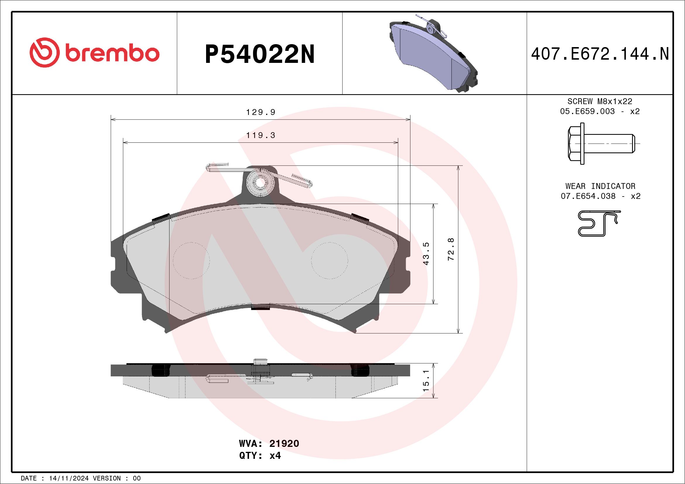 BREMBO DISC PAD -  MITSUBISHI COLT 02-12 (FRT) - TecDoc Only
