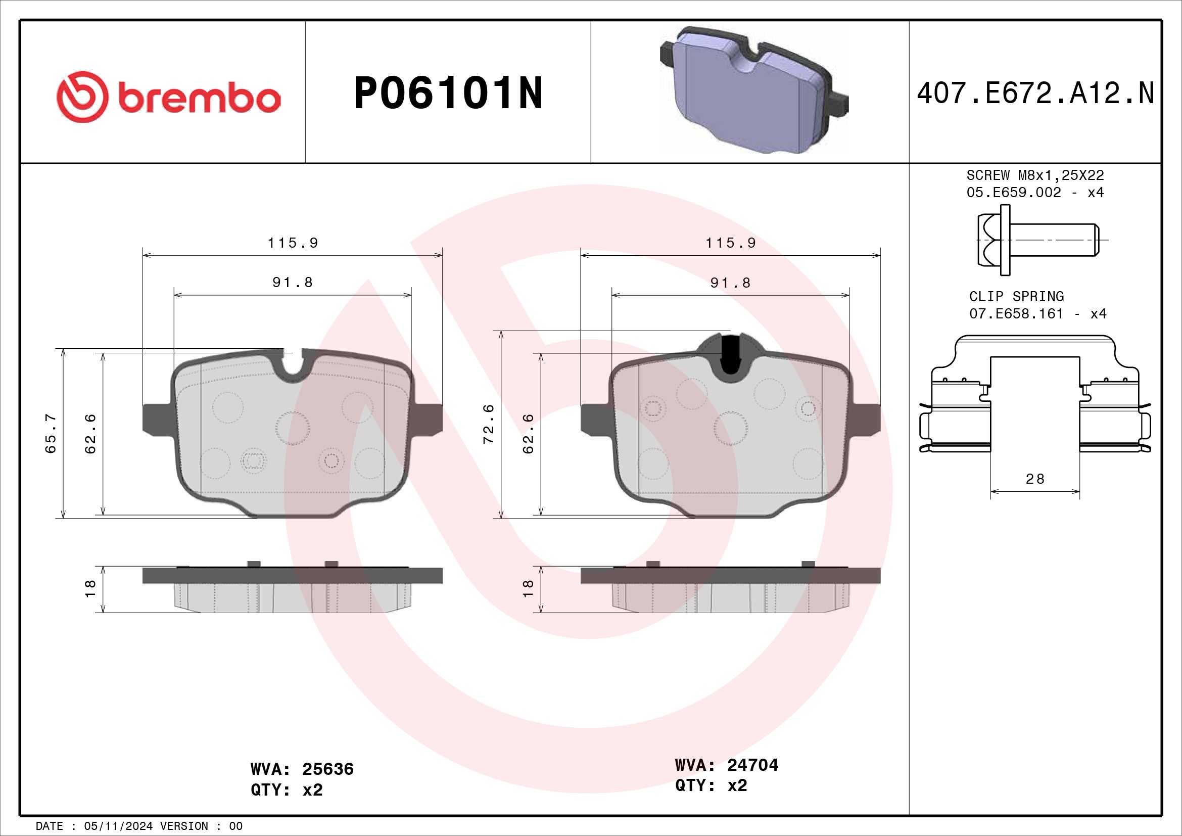 BREMBO DISC PAD -  BMW X3 G01 17- (RR) - TecDoc 2