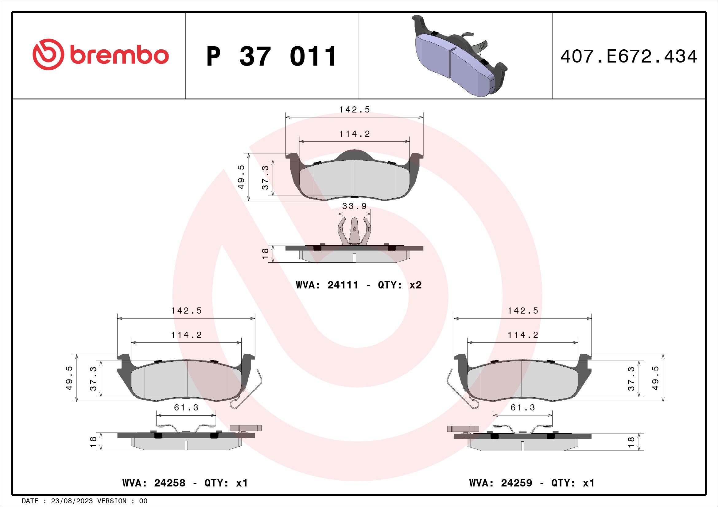 Brake Pad Set, disc brake P 37 011