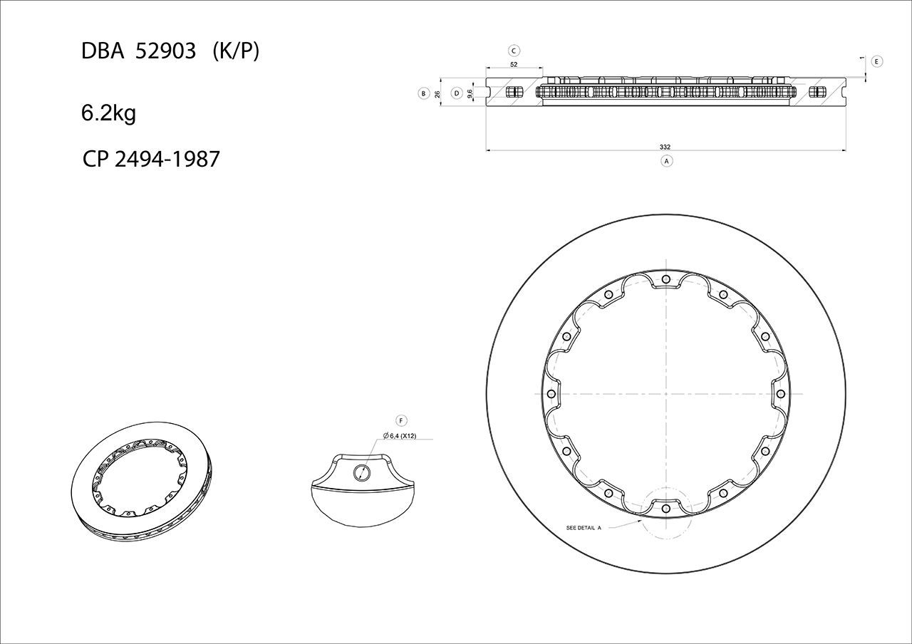 5000 Assembled 2-piece Black Cast Iron Hat T3 Slot KP [ Lotus Exige Series 2 V6  R ] - TecDoc 1