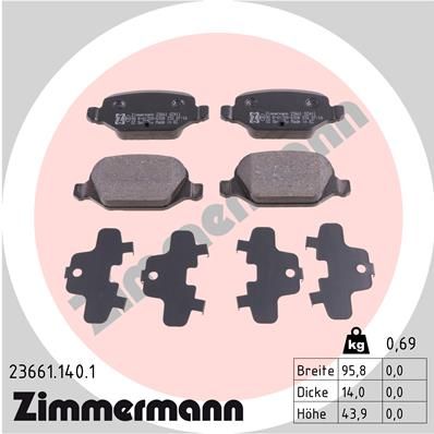 Zimmermann 23661.140.1 Bremsbelagsatz, Scheibenbremse